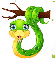 Happy Green Snake On The Branch Stock Vector - Illustration of ...