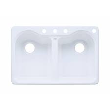 5 hole cast iron single bowl undermount kitchen sink in basalt. Kohler Hartland Drop In Cast Iron 33 In 4 Hole Double Bowl Kitchen Sink In White K R5823 4 0 The Home Depot