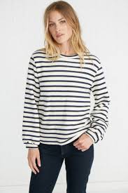 Seelie Sweatshirt Top Ivory Navy Long Sleeve Amour Vert Sweatshirt Tops Tops Long Sleeve Tops