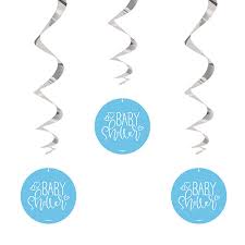 Blue Hearts Baby Shower Swirl Hanging Decorations 66cm Pack Of 3 Partyrama
