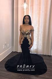 Gold Sequin Off Shoulder Black Mermaid Prom Dress Black Mermaid Prom Dress Prom Outfits Prom Girl Dresses