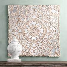 Wall Art Fantasia White Patina 48 Square Wall Panel Carved Wood Wall Art Wall Paneling Wall Art Plaques