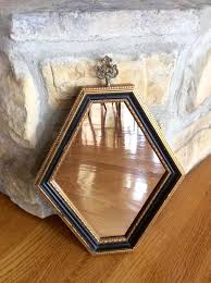 Black And Gold Mirror Frame Gorgeous Vintage Black Gold Mid Century Style Mirror With Top Decorative Finial Six Sided Hexagon Mirror Ma Hexagon Mirror Mirror Frames Bathroom Wall Decor