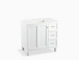Buying the right bathroom vanity chair or stool from this a stool has curved carved legs and a round seat covered in pinkish fabric. K 99520 Lgr Damask 36 Inch Vanity With Legs 1 Door 3 Drawers Kohler