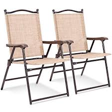 Giantex Patio Folding Chairs Sling Back Chairs Indoor Outdoor Camping Chairs Garden Patio Pool Beach Yard Lounge Chairs W Armrest Set Of 2 Folding Patio Chairs
