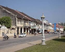 Image of Colorful French colonial buildings lining a street in Battambang
