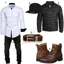 Trendiges outfit mit schwarzer jacke und tasche zu jeans. Herrenoutfit Mit Hemd Steppjacke Und Stiefeln Outfits4you De Herren Outfit Manner Kleidung Manner Outfit