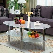Price Tracking For Yaheetech 3 Tier Modern Living Room Oval Glass Coffee Table Round Glass Side End Tables With Chrome Finish Legs Cocktail Table Price Histo Round Coffee Table Living