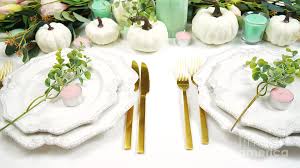 ↠thanksgiving place setting words↞ these wooden place cards will be the perfect touch to complete your thanksgiving table decor! Happy Thanksgiving Table Setting With Modern White Pumpkins Centerpiece Photograph By Milleflore Images