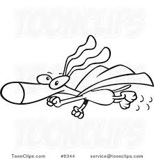 Cartoon Black And White Line Drawing Of A Super Dog Flying In A Cape 8344 By Ron Leishman A booking has just been made with flying cape store. line drawing of a super dog flying