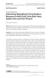 PDF) Elaborating Naturalized Critical Realism: Response to Ruth Groff, Dave  Elder-Vass, Daniel Little and Petri Ylikoski