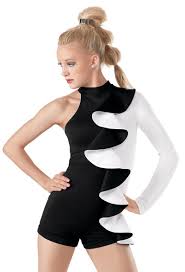 Black And White Striped Dance Costume One Sleeve Black And White Biketard Dance Outfits Contemporary Dance Costumes Cute Dance Costumes
