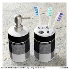Black And White Bathroom Soap Dispenser Black White Plaid Toothbrush Soap Dispenser Zazzle Com With Images Bath Accessories Set Bath Accessories Bath Sets