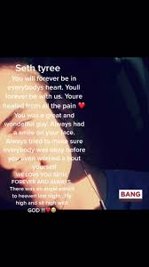 Rest easy Seth and fly high man you will surely be missed 😭 Can’t wrap it  around my mind that you are already gone. Save us a seat man