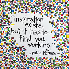 Inspiration Exists But It Has To Find You Working Picasso Brightly Colored Art Print Picasso Quote Inspiration Etsy Picasso Quote Creativity Quotes Artist Quotes