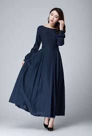 Dark Blue Dress Linen Dress Fall Dress Prom Dress Party Etsy Maxi Dress Prom Linen Maxi Dress Dark Blue Dress