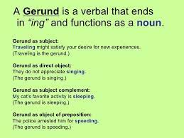 The word gerund originated from the latin word gerundium, from gerundus which means to be carried out, with a future passive participle form of gerundive of gerō which translates to carry, bear. The Gerund A Verb As A Noun Nouns Learn English Writing Tips
