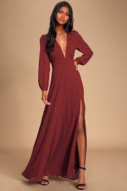 Lulus following my bliss white ruffled long sleeve wrap dress. Lovely Burgundy Gown Long Sleeve Maxi Dress Maxi Dress Lulus