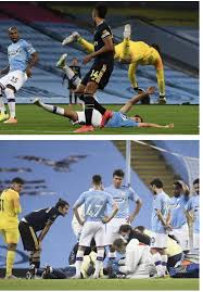 Manchester city youngster eric garcia was stretchered off the pitch against arsenal following a sickening clash with his ederson is thought to have apologised to garcia for his part in the collision. Man City S Eric Garcia Hospitalized After Heavy Collision With Ederson In 3 0 Win Over Arsenal