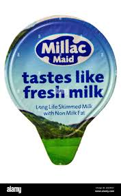 Millac Maid Long Life Skimmed Milk With Non Milk Fat Tastes Like Fresh Milk Mini Pot Isolated On White Background Stock Photo Alamy