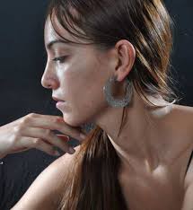 Sterling Silver Large Earrings Hoops- Slender Filigree Hoops- Black & White  Earrings- Special Gift for Her