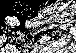 El dragón y la rosa - Dragon Coloring Pages for adults