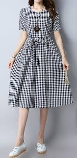 Women Loose Fit Plus Size Checkered Dress Tunic Summer Fashion Casual Trendy Ropa Moda Ropa De Mujer