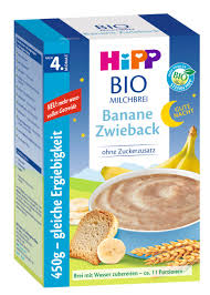 Etwa ab dem fünften lebensmonat können sie anfangen, ihr baby mit brei zu füttern (quelle: Hipp Bio Gute Nacht Brei Banane Zwieback Nach Dem 4 Monat 450g Schafi Shop