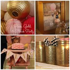 Backdrop Black And Rose Gold Party Theme Dwellings By Devore One Baby Birthday Decorations Hello Kitty Party First Birthday Parties