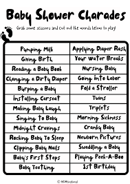How To Play Baby Shower Charades Free Printable Momtivational Baby Shower Charades Baby Shower Funny Baby Shower Fall