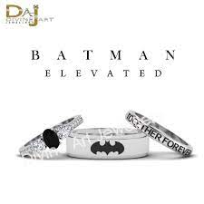 Solid 10k White Gold Batman Inspired Couple Matching 3pc Wedding Band Ring Set Metal Soli Wedding Ring Bands Set Batman Wedding Rings Couple Wedding Rings