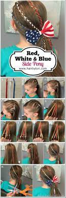 Red White Blue Side Pony Tutorial 4th Of July Hairstyle Hair Styles Crazy Hair Days Kids Hairstyles