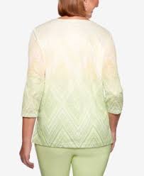 Alfred Dunner Endless Weekend Textured Lace Neck Top Multi Xl Lace Neck Top Macys Fashion Cocktail Dress Party
