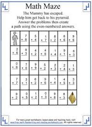Math Maze 3 Addition Highlight The Even Numbered Facts To Help The Mummy Get Back To His Pyramid Math Maze Math Sheets Printable Math Worksheets