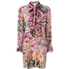 Gucci New Flora Print Dress 2 800 Liked On Polyvore Featuring Dresses Pattern Dress Ruffle Sleeve Flora Print Dress Floral Dresses Short Red Dress Short