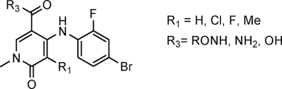 Potent and Selective Mitogen-Activated Protein Kinase Kinase (MEK) 1,2  Inhibitors. 1. 4-(4-Bromo-2-fluorophenylamino)-1- methylpyridin-2(1H)-ones 
