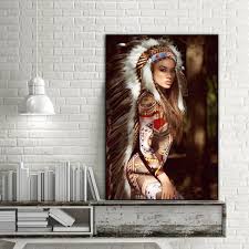 Indian decorating is rich and exotic, symbolic & spiritual, magical & very relaxed. Sexy Feathered Native American Girl Modern Photo Pictures Character Indians Canvas Prints Paintings On Canvas Wall Art For Bedroom Home Office Decorations Wish