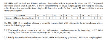 Mil Std 105e Standard Was Followed To Inspect Item
