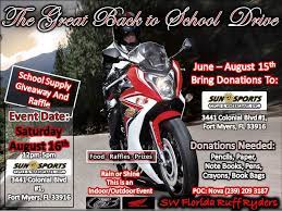 Fort Myers Fl Aug 16 2014 Sw Florida Ruff Ryders Presents The Great Back To School Supply Drive Motorcycle Events Charity Events Childrens Charities