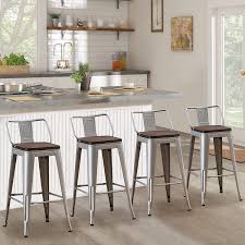Metal kitchen stools 24 inch. Amazon Com Andeworld Metal Bar Stools Set Of 4 Kitchen Counter Stools Bristro Barstools Industrial Bar Stools 24inch Silver With Wooden Seats Home Kitchen