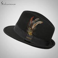 Fashion Men Winter Black Feather Felt Hat Wide Brim Fedora Top Hat Dance Cap Blower Jazz Panama Hat Like And Share If Yo Fashion Fashion Lover Wide Brim Fedora