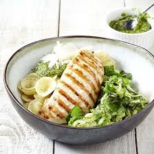 Dinde Grillee Courgettes Rapees Et Pates Au Pesto De Cresson Dinde Grillee Recettes De Cuisine Courgettes Rapees