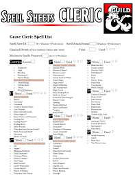 Class Specific Spell Sheets Cleric V1 8 Ee Ua Xgte Dungeon Masters Guild Dungeon Masters Guild