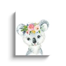 Koala Bear Boho Canvas Watercolor Wall Art Print Australian Animal Baby Girl Nursery Decor 11x14 Nursery Animal Prints Koala Nursery Baby Girl Nursery Decor