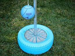 How To Make A Backyard Tetherball Set Backyard Games Diy Tetherball Diy Yard Games