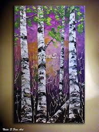 Birch Tree Canvas Art Original Art Birch Tree Painting Modern Textured Painting Palette Knife Impasto Purple Birch Forest Landsc Birch Tree Painting Abstract Painting Tree Painting