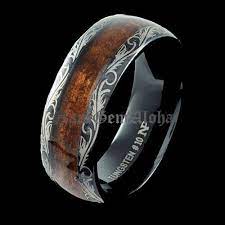 Koa Wood Ring Black Tungsten Hawaiian Scroll Band Comfort Fit Dome Edge 8mm Mens Jewelry Rings For Men Black Rings