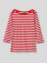 Striped 3 4 Sleeve T Shirt In Pure Cotton