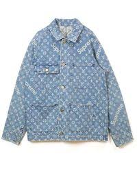 Louis vuitton men heat map medium raincoat. Supreme X Louis Vuitton Jacquard Denim Trucker Jacket In Blue For Men Lyst
