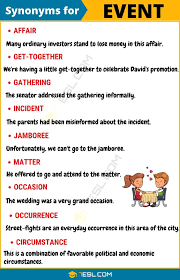 Event Synonym List Of 95 Synonyms For Event With Useful Examples 7 E S L English Vocabulary Words Writing Words Learn English Words